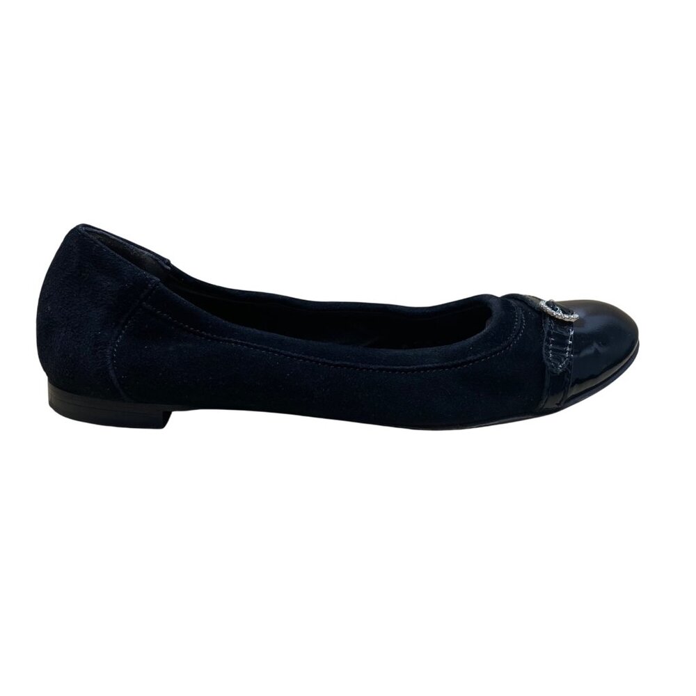 Attilio Giusti Leombruni Women’s Black Suede & Patent Cap Toe Flats Size 39